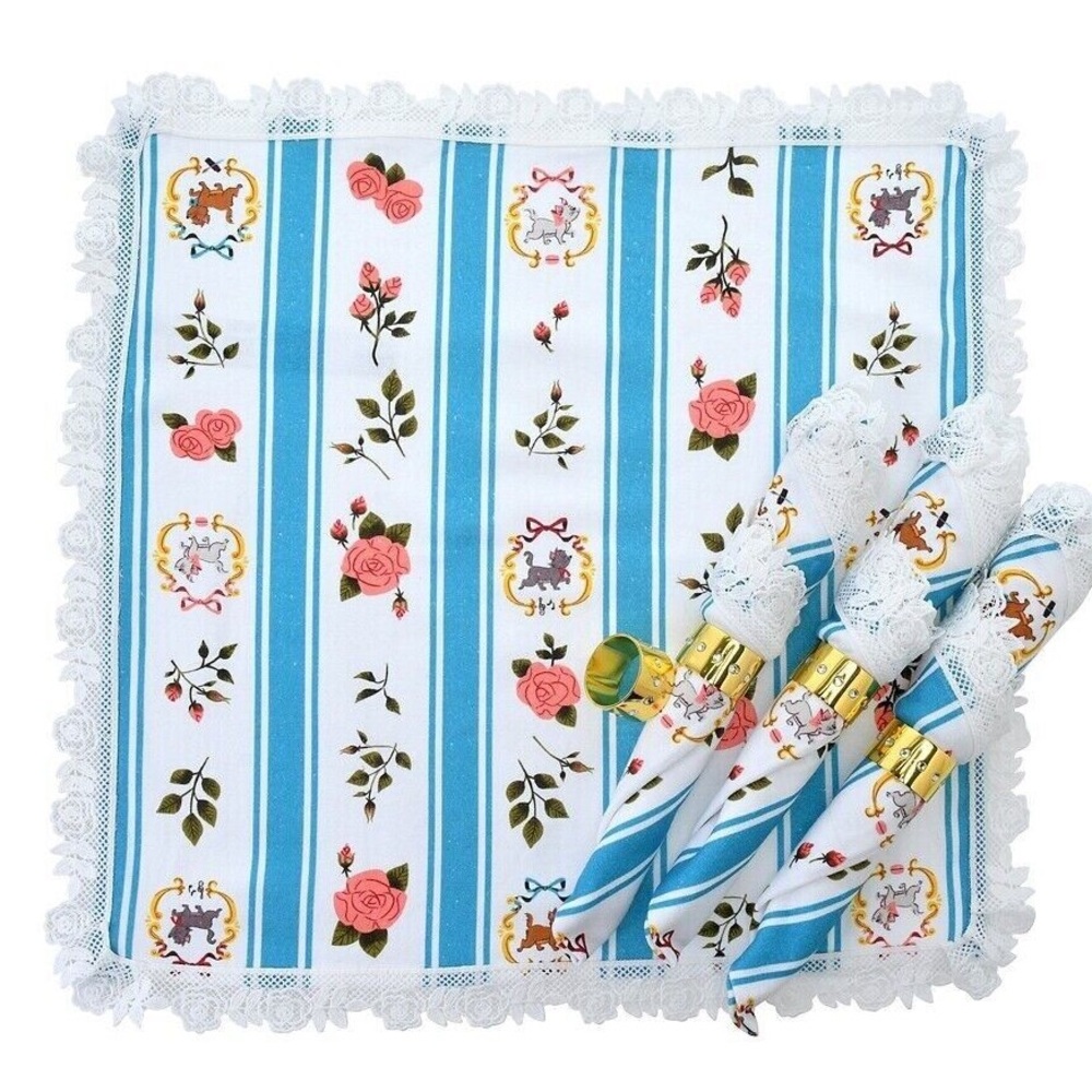 NEW Disney x Ann Shen THE ARISTOCATS Dreamy Dining Napkin & Rings Set of 4